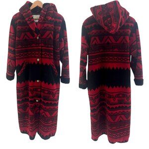 NILS Resort Collection Long Fleece Fur Hoodie Duster Blanket Coat Aztec Size M